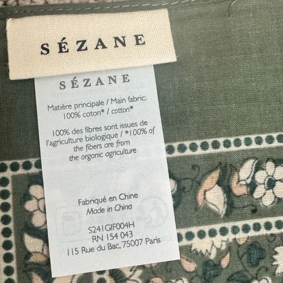 Sezane 100% Cotton Floral Square Scarf/ green printed/ NEW - Picture 4 of 5